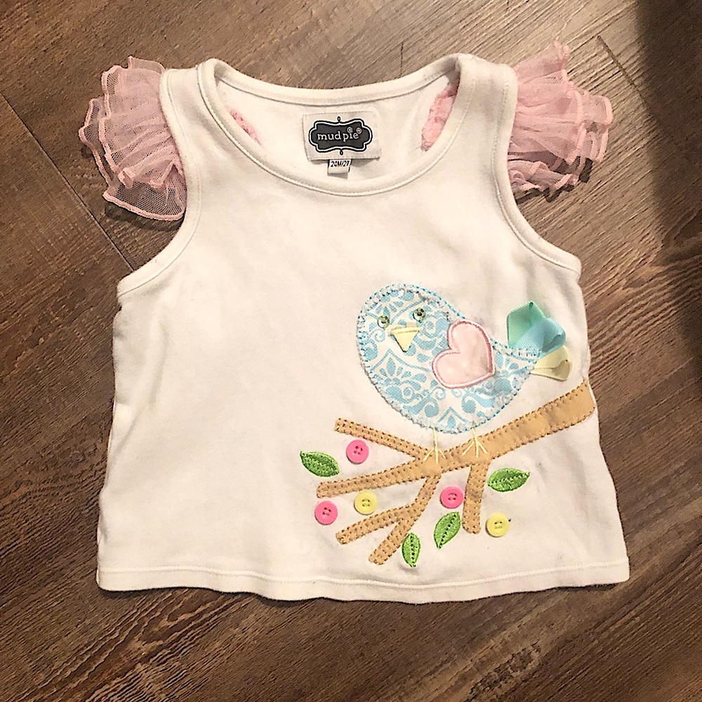 Mud pie little blue bird appliqué tank 24m-2t